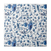 ハンドブ絵を描ルート&ホワイトチャイノアイセリーフローラスタイル タイル (正面)