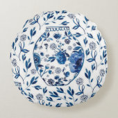 ハンドブ絵を描ルート&ホワイトチャイノアイセリーフローラスタイル ラウンドクッション (正面)