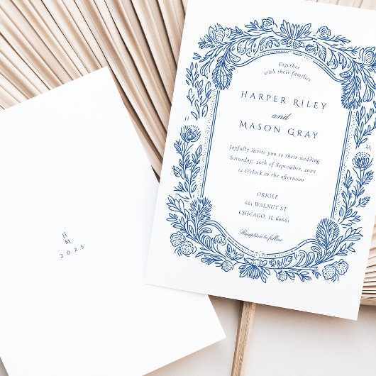 ハンドブ絵を描ルールフローラエレガント 縁ど 招待状