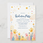 ハンドプリントの花 幼稚園 卒園写真 招待状 (正面)