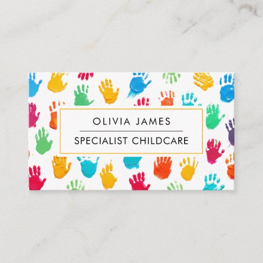 ハンドプリントベビーシッター託児デイサービスナニー 名刺 (正面)