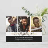 ハンドプリント卒業生 | ブラックとゴールドのライン 招待状 (スタンド正面)