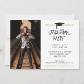 ハンドプリント卒業生 | ブラックとゴールドのライン 招待状 (裏面)