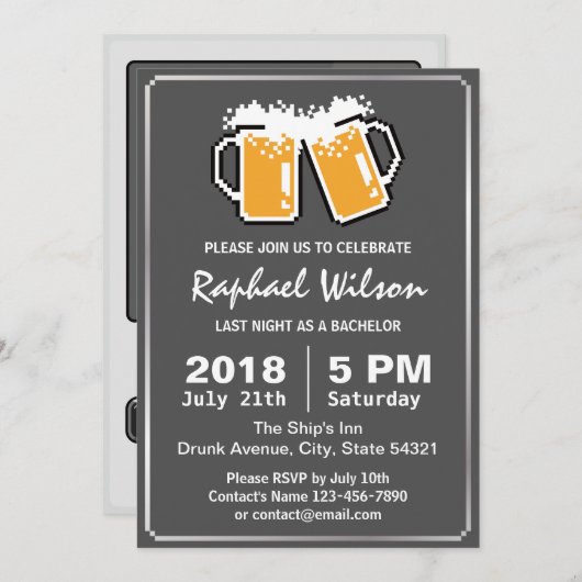 ハンドヘルドゲーム面白いビール独身パーティーカード 招待状 (正面/裏面)