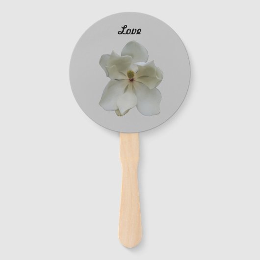 ハンドヘルドファンプログラム上の白いマグノリア花 ハンドファン (正面)