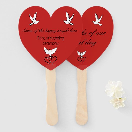 ハンドヘルドファン – 赤プライド結婚の形見ファン ハンドファン (正面&裏面)