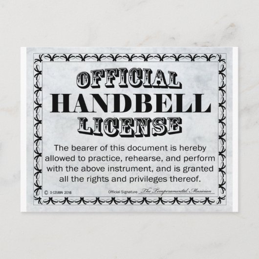 ハンドベル免許 ポストカード (正面)