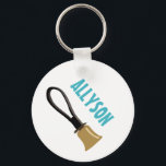 ハンドベル合唱団のリーガーパーソナライズされたズ キーホルダー<br><div class="desc">ハンドベルパーソナライズされた合唱団の鐘を愛す遊る人に最適な贈り物を作成する。このキーチェーンは、金ゴールドと黒のハンドベルのリアルなスタイルイラストレーションを備え、ベルの名前でパーソナライズされたティール(緑がかった色)ブルーの色のレタリングの上に配置する準備ができていはっきりしたる。</div>