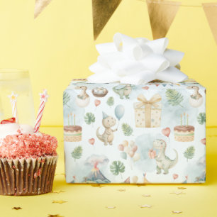 ハンドペイントの誕生日恐竜ラッピングペーパーロール ラッピングペーパー