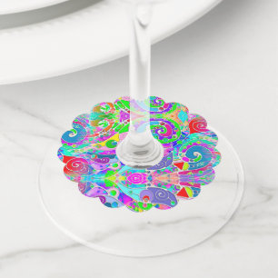 ハンドペイント＆デジタルペイントのパターンアート22 ワイングラスタグ