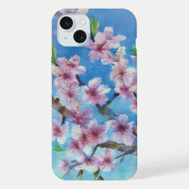 ハンドペイント トレンディー 水彩 桜 iPhone 15 PLUSケース