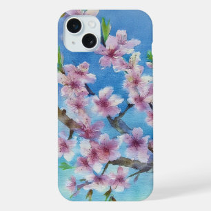 ハンドペイント トレンディー 水彩 桜 iPhone 15 PLUSケース