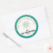 ハンドホワ色彩の鮮やかイトアクアスノーフレークホリデーグリーティング ラウンドシール (封筒)