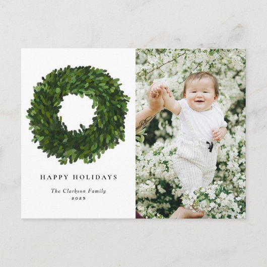 ハンドボク絵を描ウッドリースハッピーホリデーズフォト シーズンポストカード (正面)