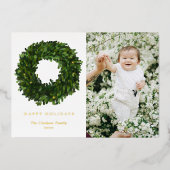 ハンドボク絵を描ウッドリースハッピーホリデーズフォト 箔シーズンカード (正面)