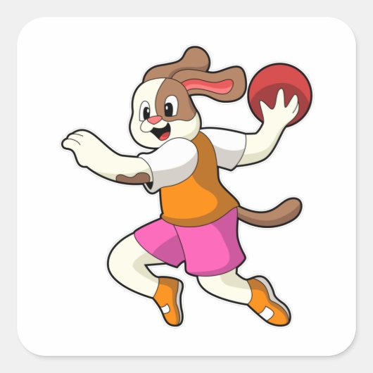 ハンドボールで遊ぶ犬 スクエアシール (正面)