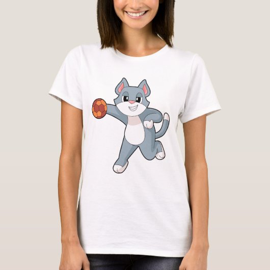 ハンドボールをする猫 Tシャツ (正面)