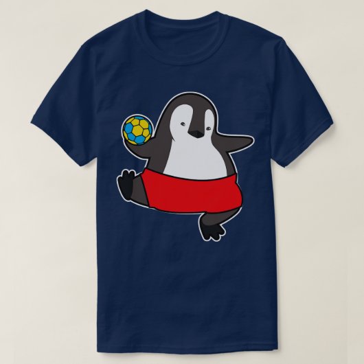 ハンドボールを使ったハンドボール選手としてのペンギン1 Tシャツ (デザイン正面)