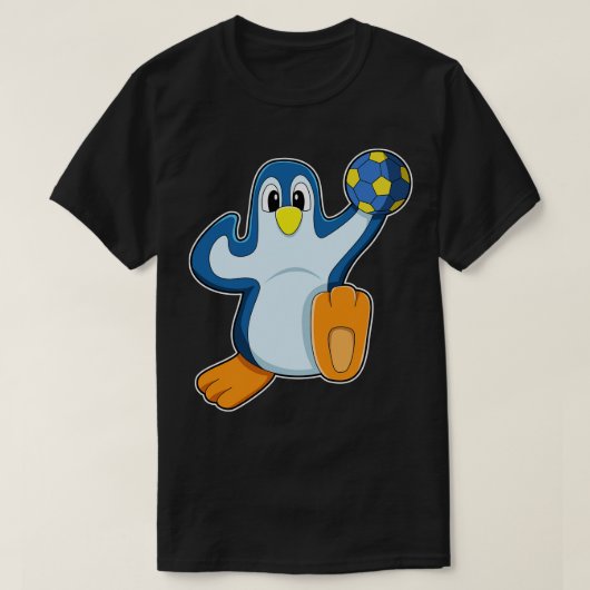 ハンドボールを使ったハンドボール選手としてのペンギン Tシャツ (デザイン正面)