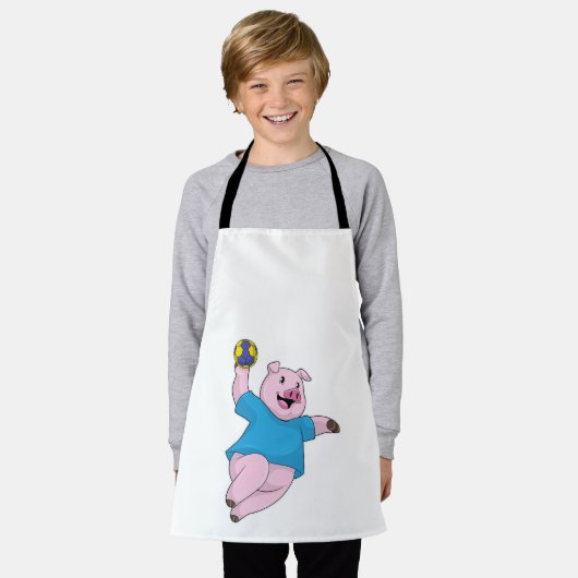 ハンドボールを使ったハンドボール選手としての豚 エプロン (着用した状態)