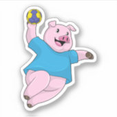 ハンドボールを使ったハンドボール選手としての豚 シール (正面)