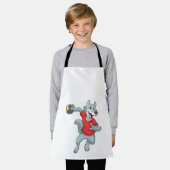 ハンドボールを持つハンドボール選手としてのオオカミ エプロン (着用した状態)