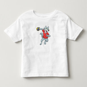 ハンドボールを持つハンドボール選手としてのオオカミ トドラーTシャツ