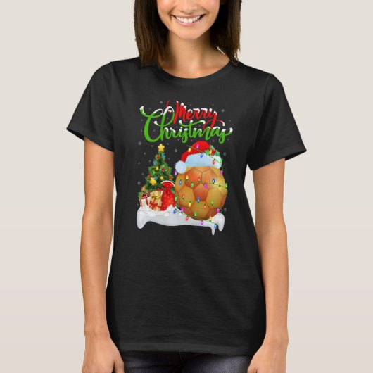 ハンドボールクリスマスデコレーションサンタハンドボールクリスマ Tシャツ (正面)