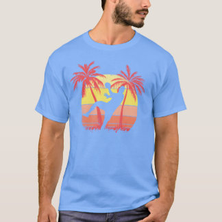 ハンドボール投げ 男 夏 夕焼け 80年代 ヤシの木 面白い Tシャツ