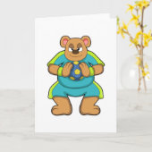 ハンドボール選手としてクマ ハンドボール付き カード (黄色い花)