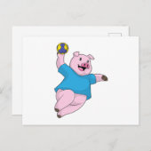 ハンドボール選手としてプレイする豚とハンドボール ポストカード (正面/裏面)