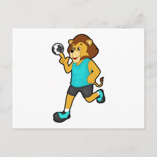 ハンドボール選手に襲いかかるライオン ポストカード (正面)