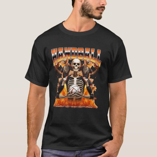 ハンドボール選手スケルトン 90年代ブートレグスタイル Tシャツ (正面)
