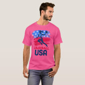 ハンドボールUSAフラグ女性プレーヤーのボール愛国的な船 Tシャツ (正面フル)