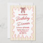 ハンドボー絵を描フレームストライプ誕生日ディナー 招待状 (正面)