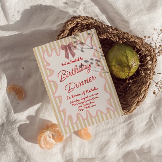 ハンドボー絵を描写真ストライプ誕生日ディナー 招待状