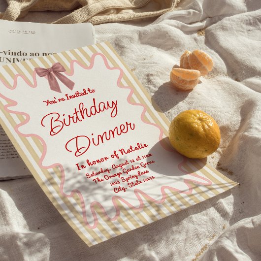 ハンドボー絵を描写真ストライプ誕生日ディナー 招待状