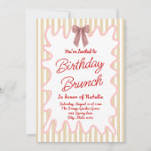 ハンドボ絵を描ウ写真ストライプ誕生日ブランチ 招待状 (正面)