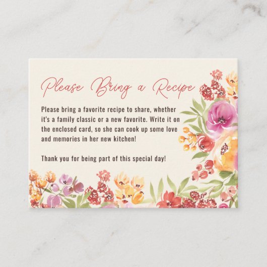ハンドボ絵を描ホフローラブライダルシャワーレシピリクー エンクロージャーカード (正面)