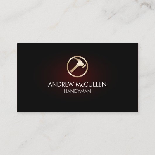 ハンドマニャーホーム修復ハンマーアイコン赤いグロー 名刺 (正面)
