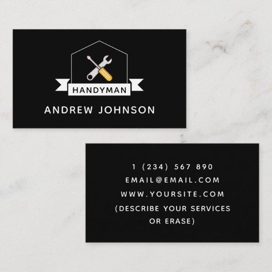 ハンドマニャー電気工事師ツールブラック&ホワイト 名刺 (正面/裏面)