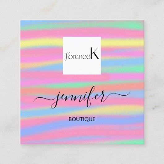 ハンドマンデイエローピンクカスタム抽象芸術QRロゴ スクエア名刺 (正面)