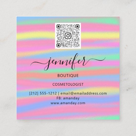 ハンドマンデイエローピンクカスタム抽象芸術QRロゴ スクエア名刺 (裏面)