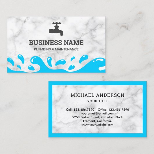 ハンドマン給水タップ白大理石配管工 名刺 (正面/裏面)