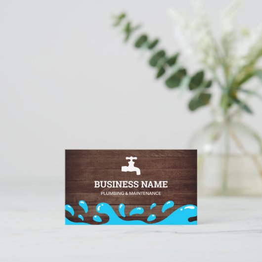 ハンドマン給水タップ素朴木製配管工 名刺 (スタンド正面)