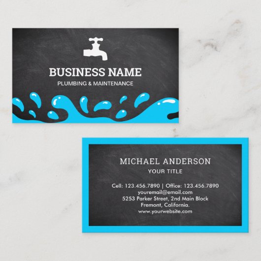 ハンドマン給水タップ黒板配管工 名刺 (正面/裏面)