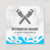 ハンドマン配管パイプレンチ白大理石配管工 スクエア名刺 (正面)