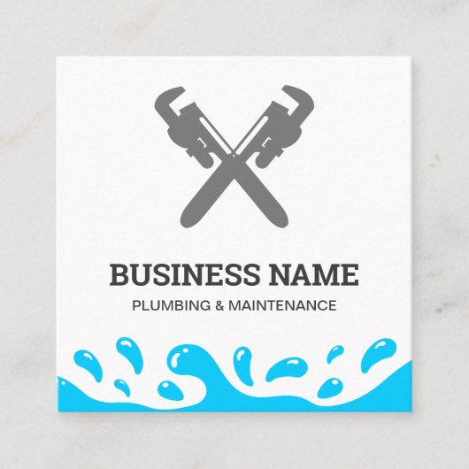 ハンドマン配管パイプレンチ白配管工 スクエア名刺 (正面)