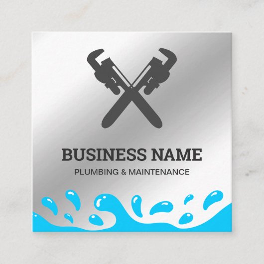 ハンドマン配管パイプレンチ金属製配管工 スクエア名刺 (正面)