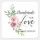 ハンドメイドとラヴ引用文オンピンクフローラリース スクエアシール (正面)